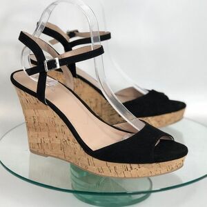 Charles by Charles David Lambert Wedge Black Sandals Cork Ankle Strap